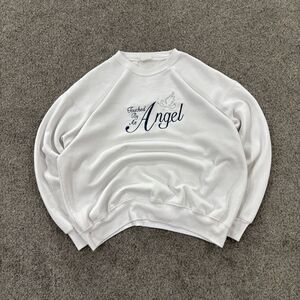 Vintage 90s Touched By An Angel Embroidered Crewneck White Sweatshirt Size XL
